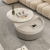 Rotating round coffee table with durable microcrystalline stone top for modern living rooms